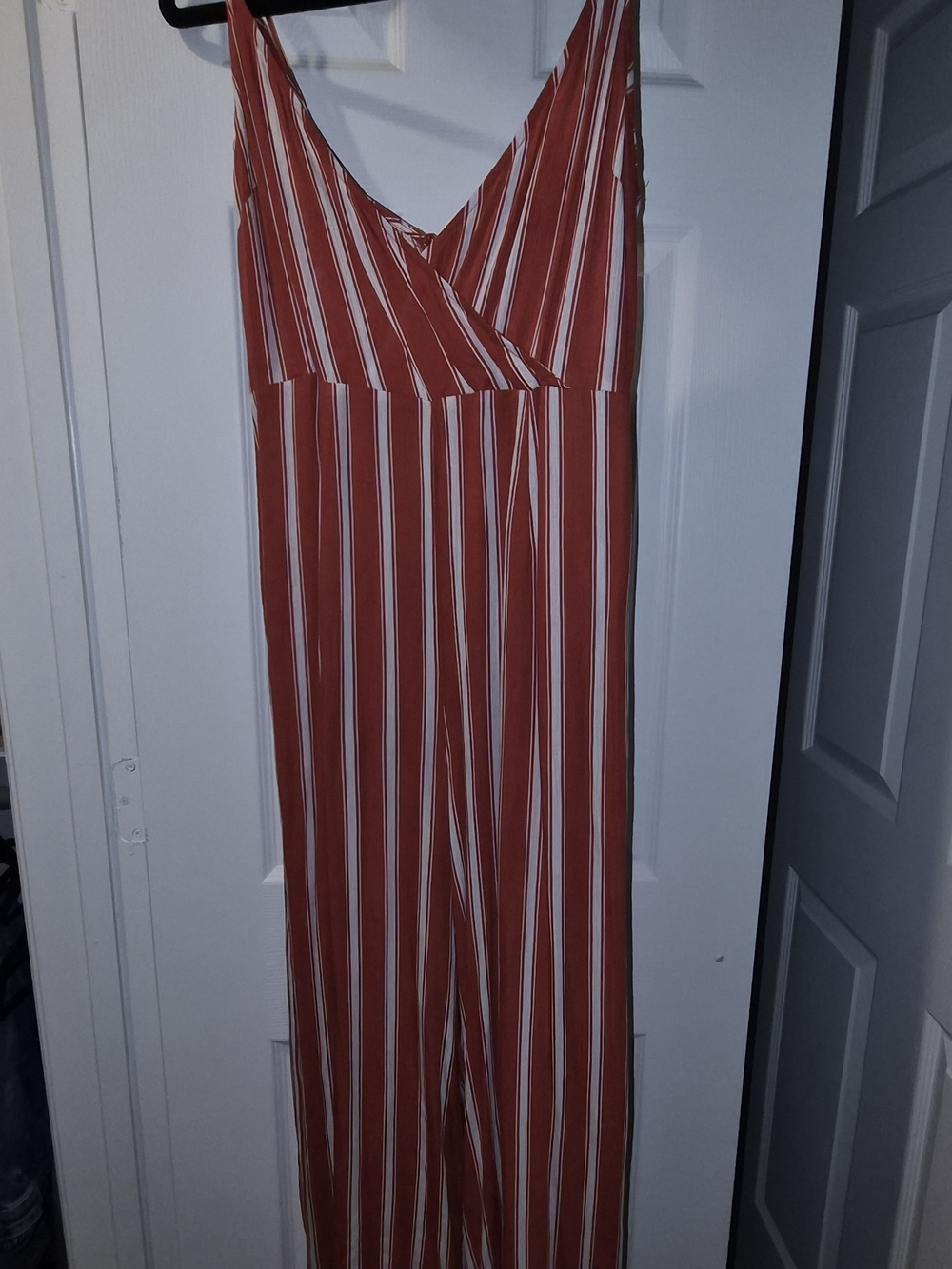 Forever 21 Striped Rust Wide-Leg Jumpsuit - Sleeveless V-Neck